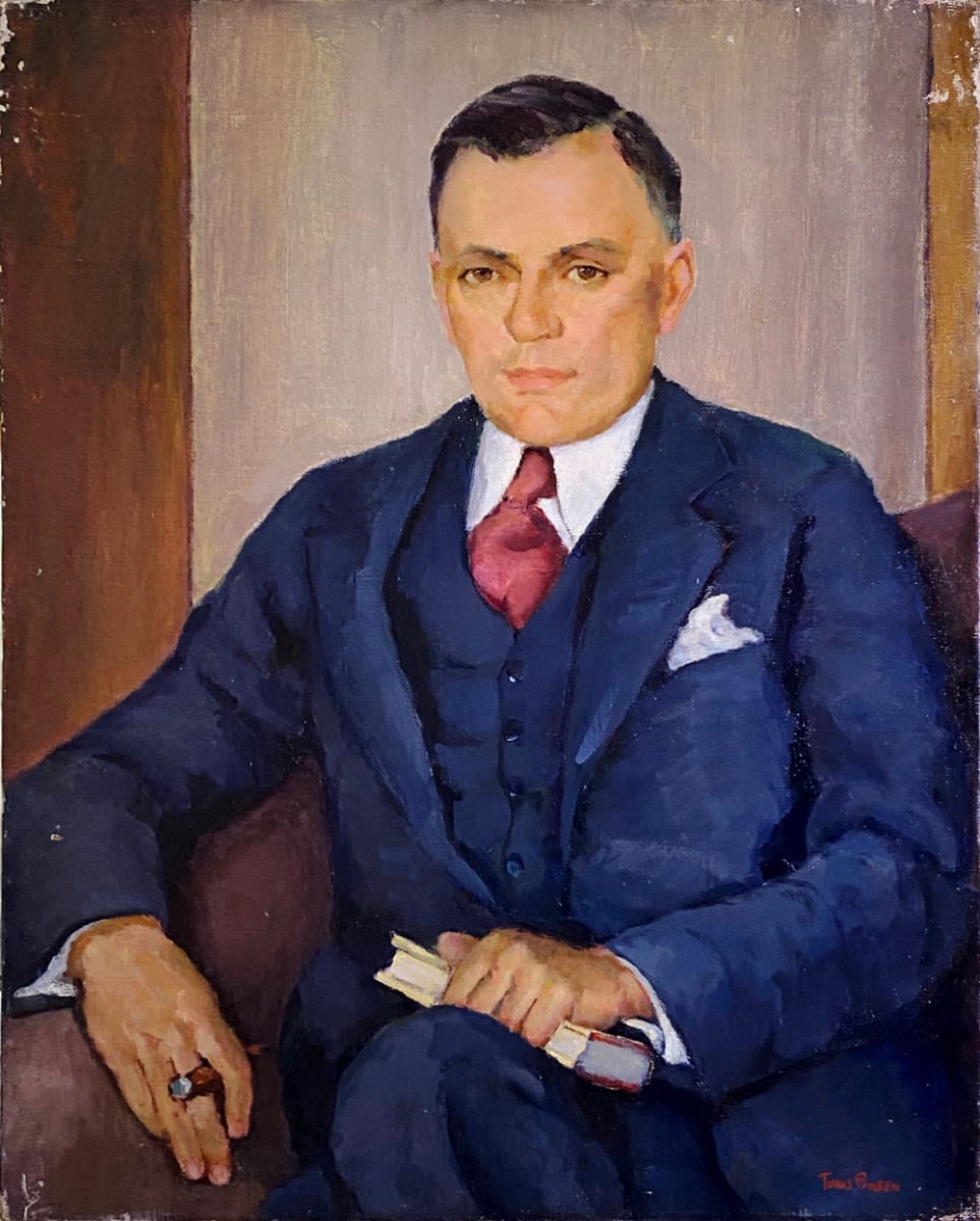Seated Man in Blue Suit w Cigar, and Book by Tunis Ponsen 