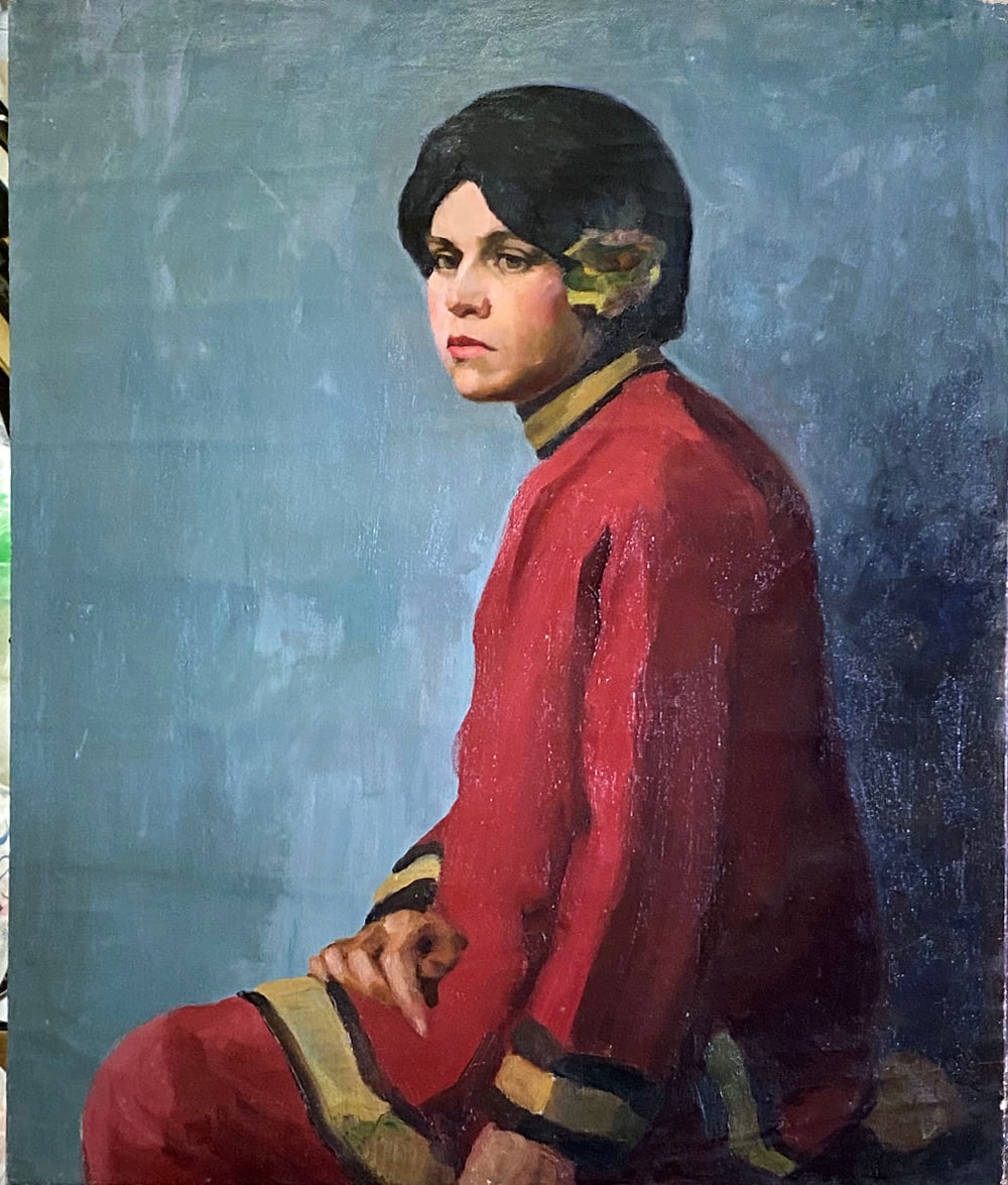 Seated Woman in Red Suit by Tunis Ponsen 