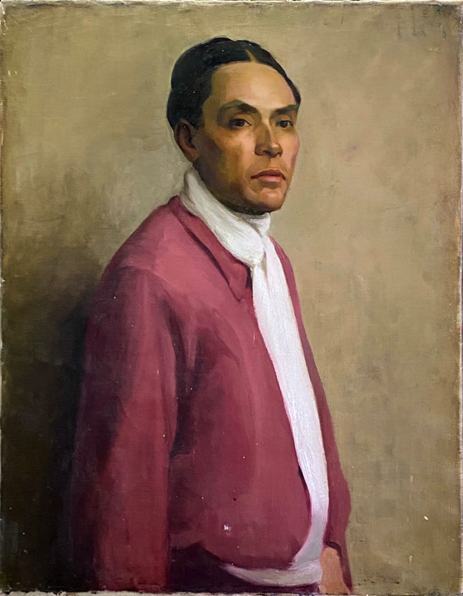 Standing Woman with light Red Jacket and Short Dark Hair by Tunis Ponsen 