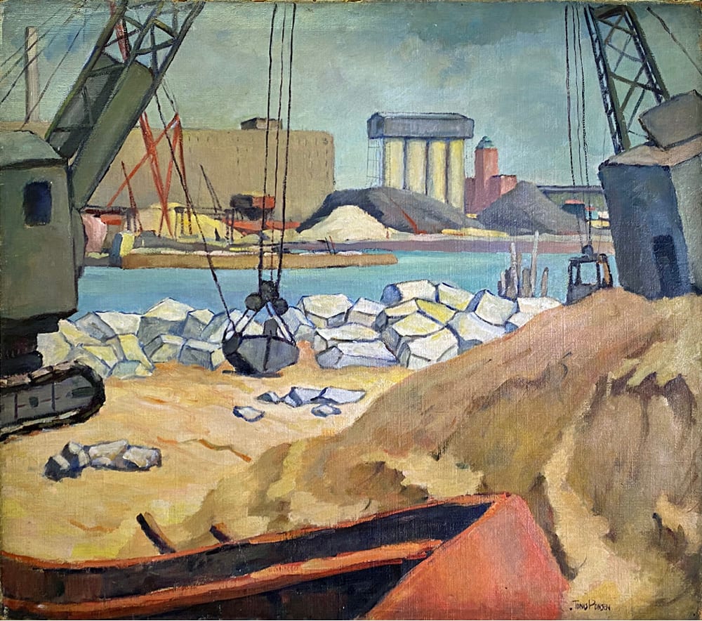 Cranes at River Industrial Scene by Tunis Ponsen 