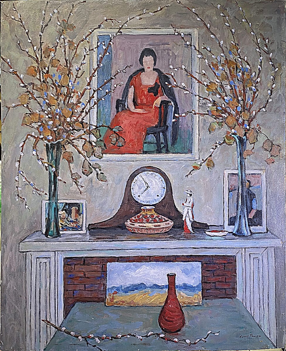 Interior Scene w Painting of Catherine Cornell above Fireplace by Tunis Ponsen 