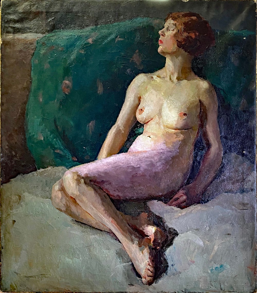 Reclining Nude Female on Green Blanket by Tunis Ponsen 