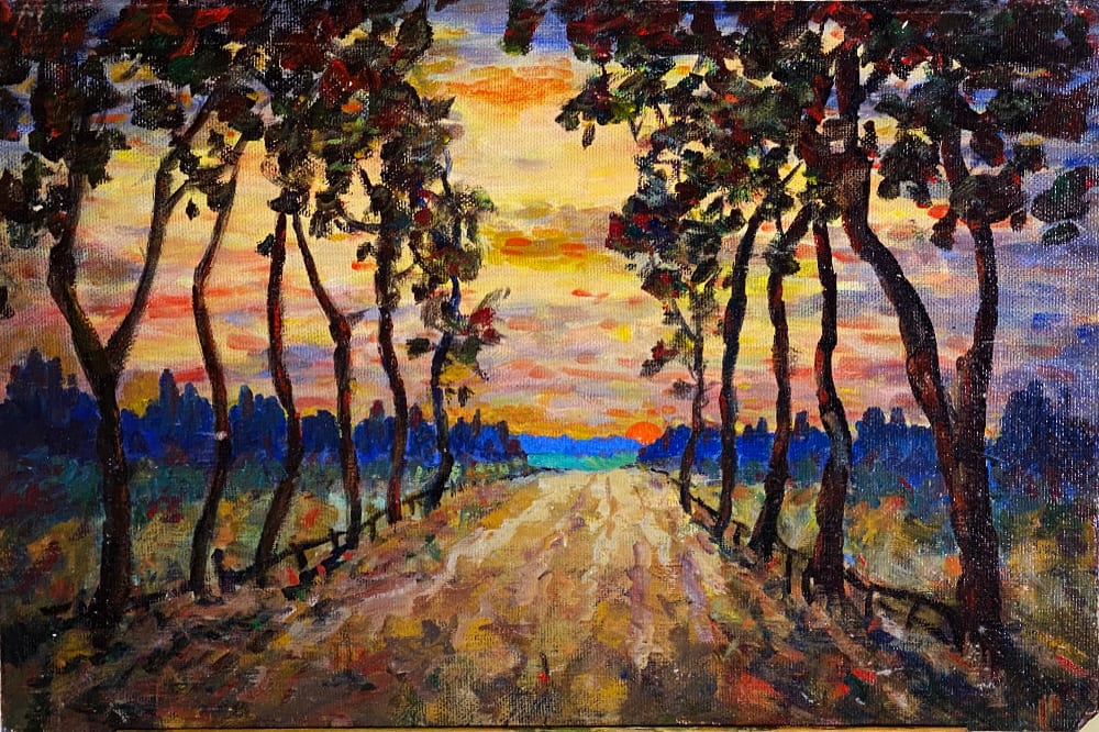 Tree Lined Road w Sunset by Tunis Ponsen 