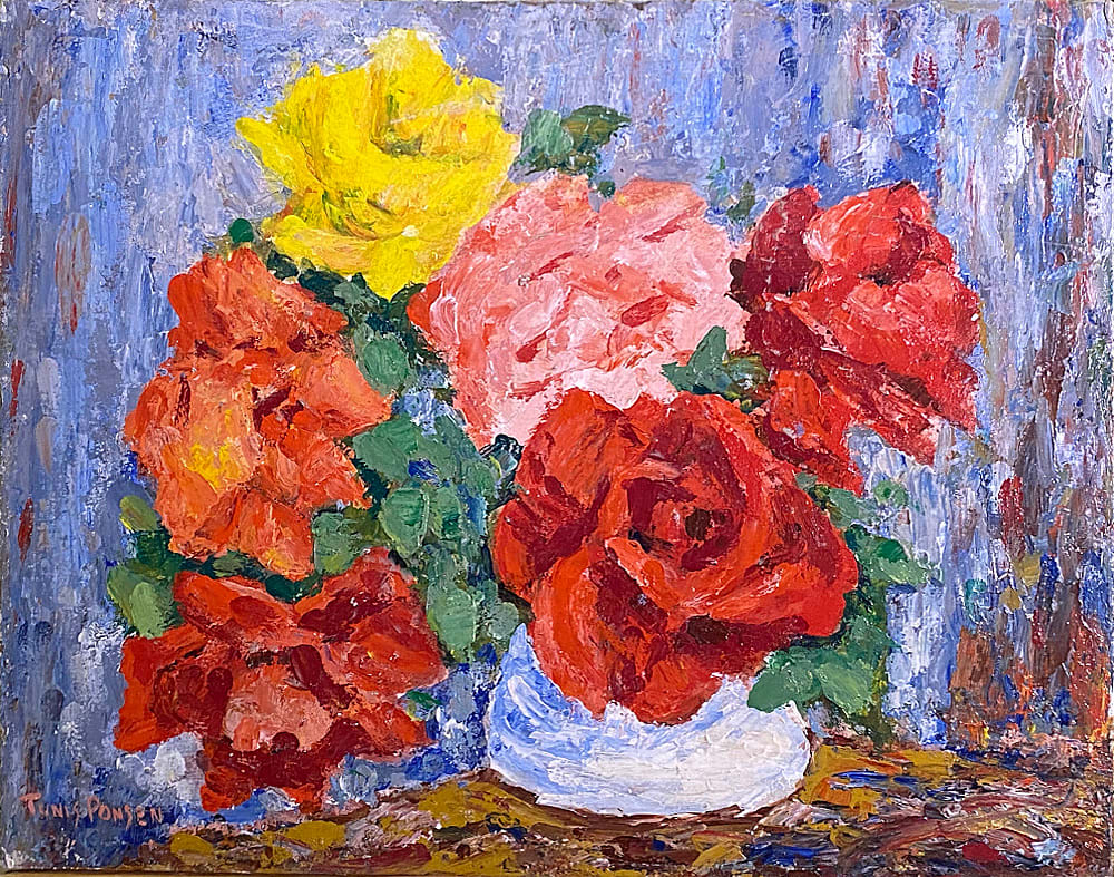Yellow, Pink and Red Flowers in White Vase by Tunis Ponsen 