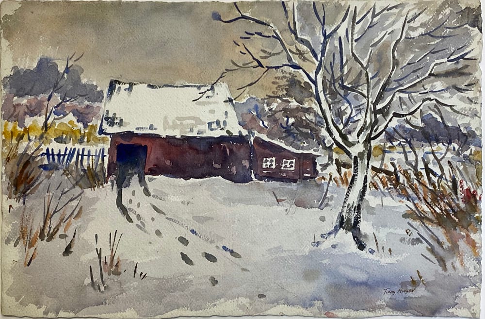 Foot Prints to the Barn in Snowy Landscape by Tunis Ponsen 