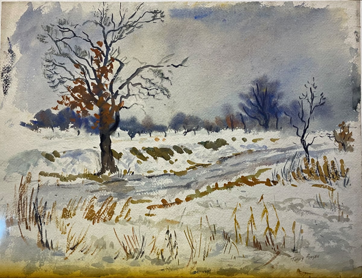 Winter Landscape with Fall-colored Leaves on Tree by Tunis Ponsen 