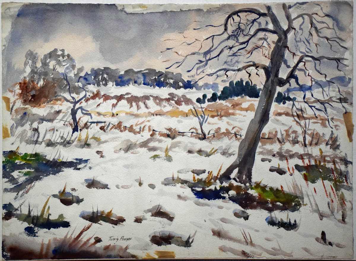 Gray Winter Tree with Orchard in Distance by Tunis Ponsen, Image 1.