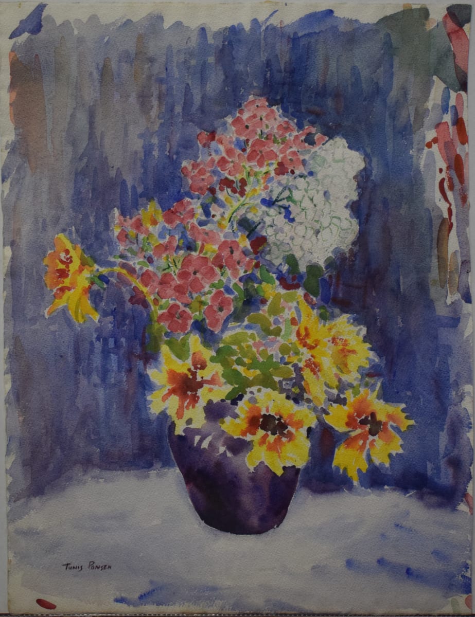 Cut Flowers in Purple Vase by Tunis Ponsen 