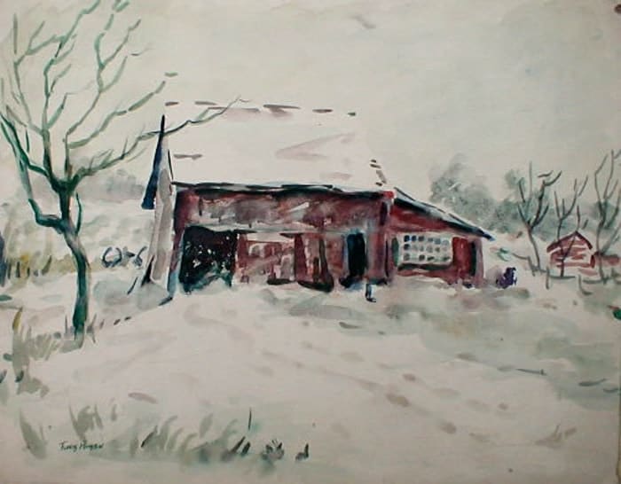 Sad Red Barn in the Snow by Tunis Ponsen, Image 1.