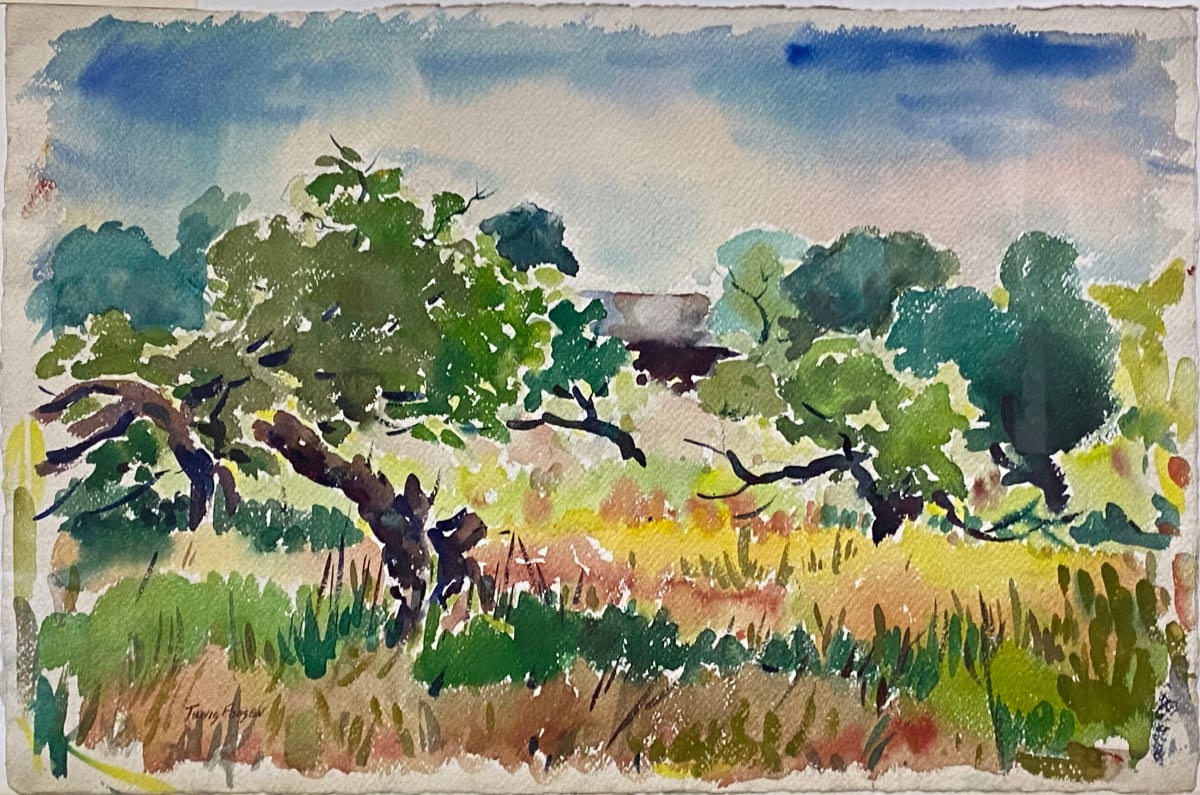 Three Old Orchard trees with Hidden Farm Building by Tunis Ponsen 