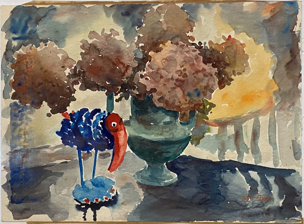 Handled Vase with Red and Blue Bird by Tunis Ponsen 