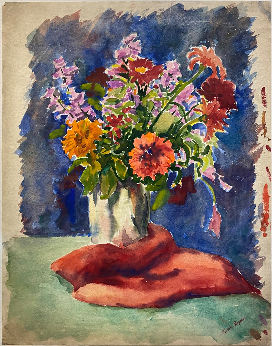 Spring Bouquet and Red Cloth by Tunis Ponsen, Image 1.