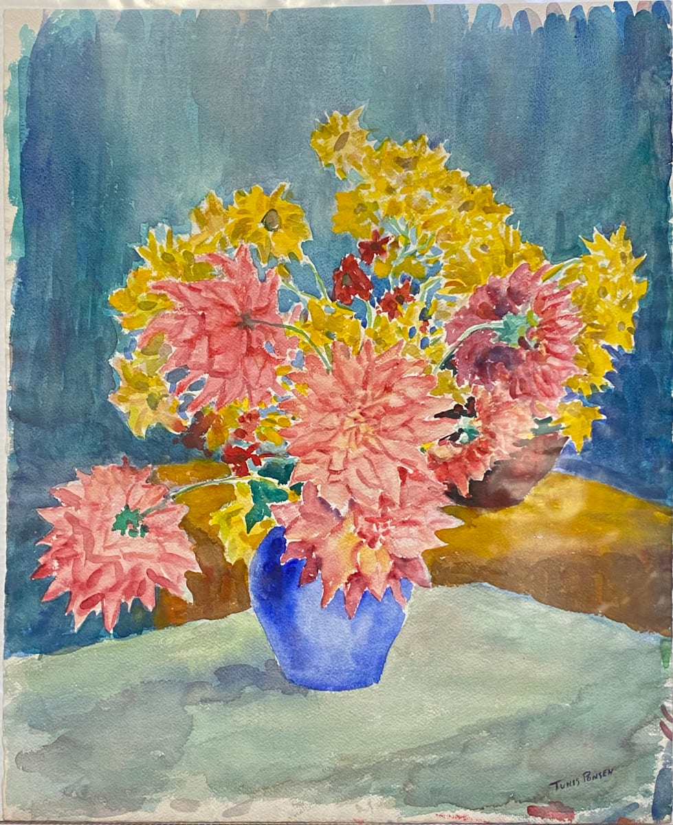 Red Peonies, Yellow Daisies in Vases by Tunis Ponsen 