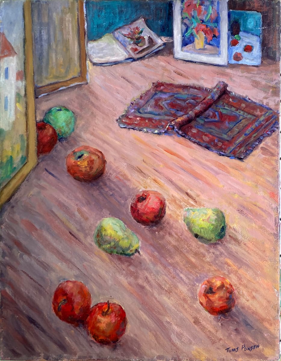 Still Life with Fruit, Rug and Paintings by Tunis Ponsen 