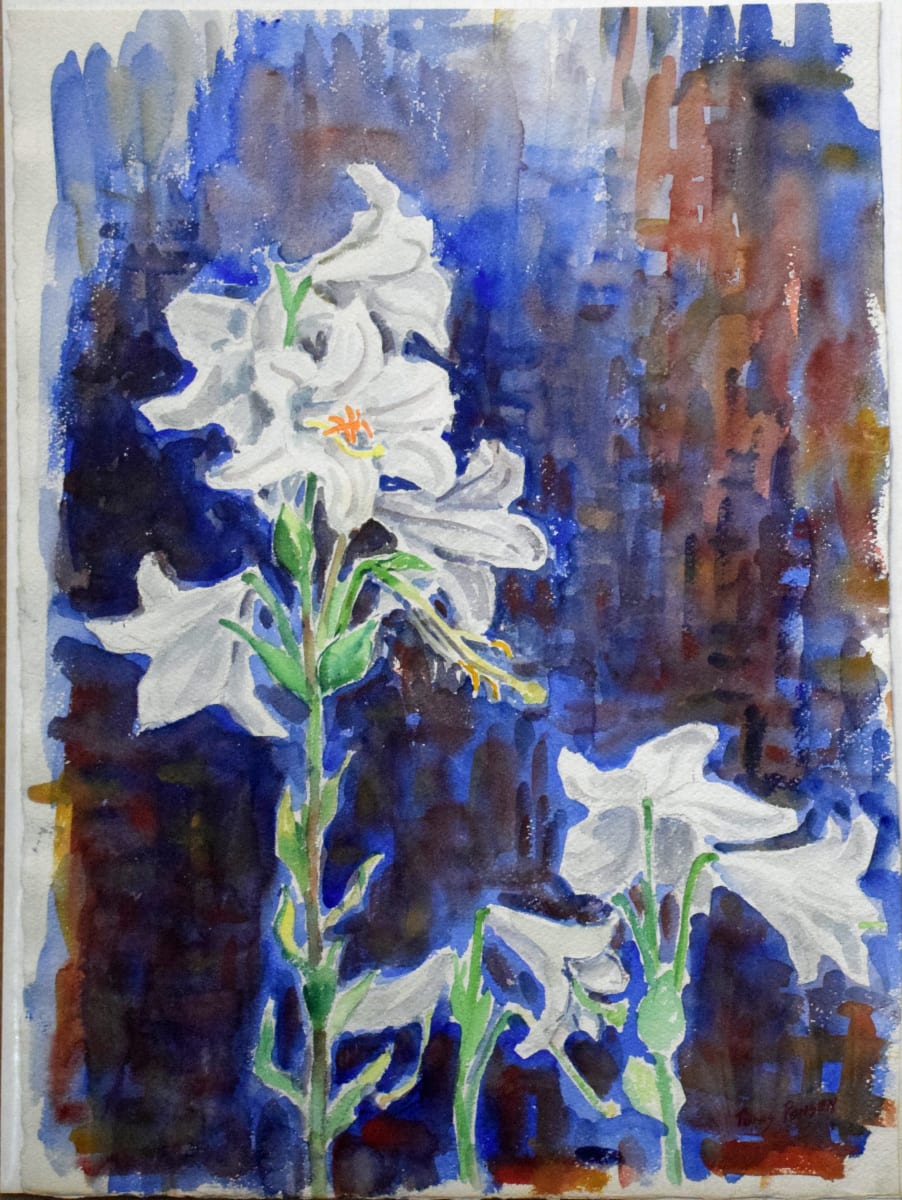 White Lilies with Blue Background by Tunis Ponsen 