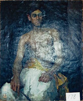 Seated Man with Pipe, Bare Chest and Blanket over Legs by Tunis Ponsen 