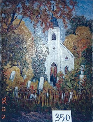 Church with Blue Steeple and Cemetery by Tunis Ponsen 