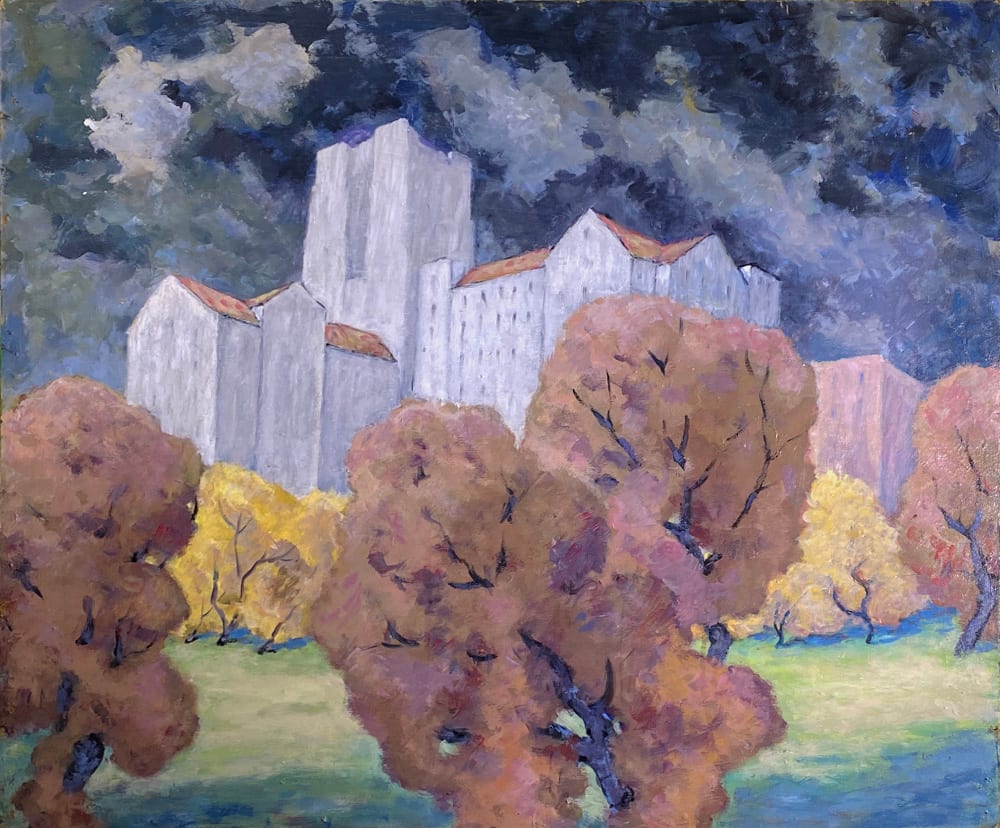 Large Institutional Building behind Fall Foliage by Tunis Ponsen, Image 1.