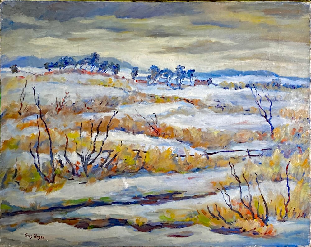 Winter Farm Landscape w Colorful Foliage by Tunis Ponsen 