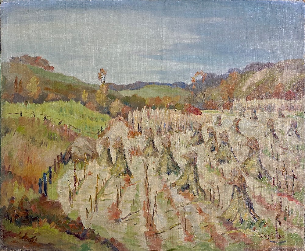 Corn Shocks in Fall Landscape by Tunis Ponsen 
