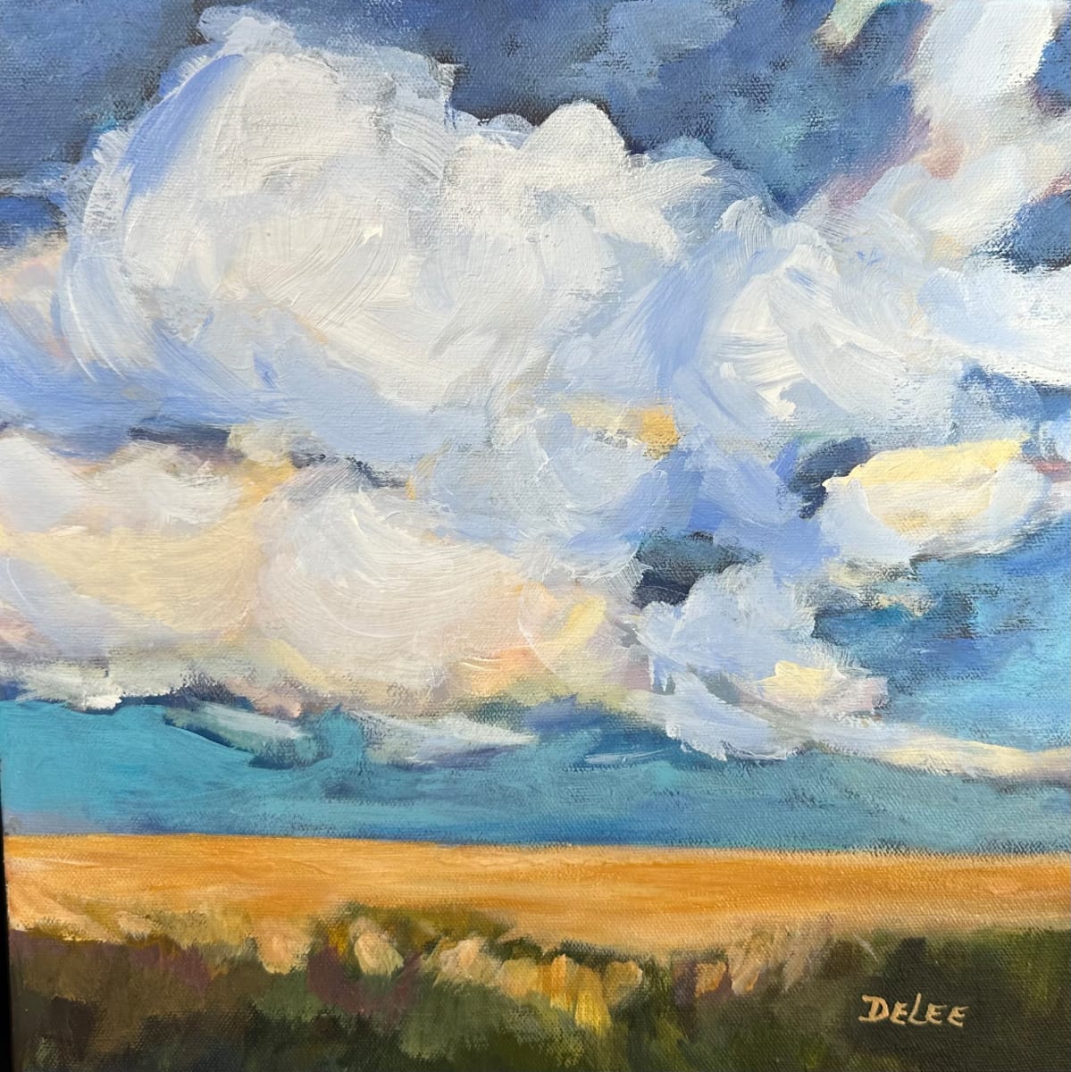 SUMO by DeLee Grant  Image: “SUMO”
Clouds slow roll, bright across the sky,
Stomping sumo contestants, leaning into each other, 
Round bodied heavyweights 
locked into tumbling force.

~Poem by Harvey Linnen