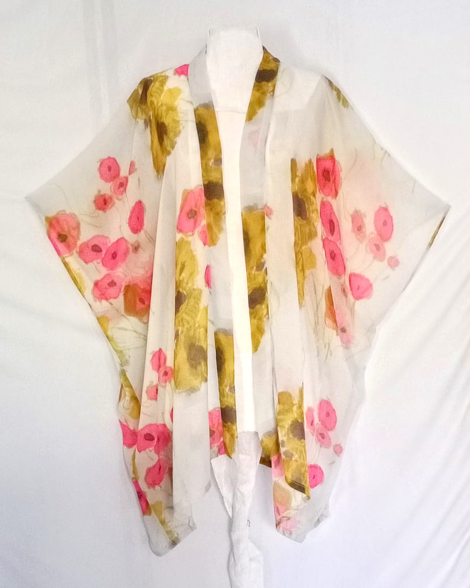 Pink and Gold Poppies Kimono 