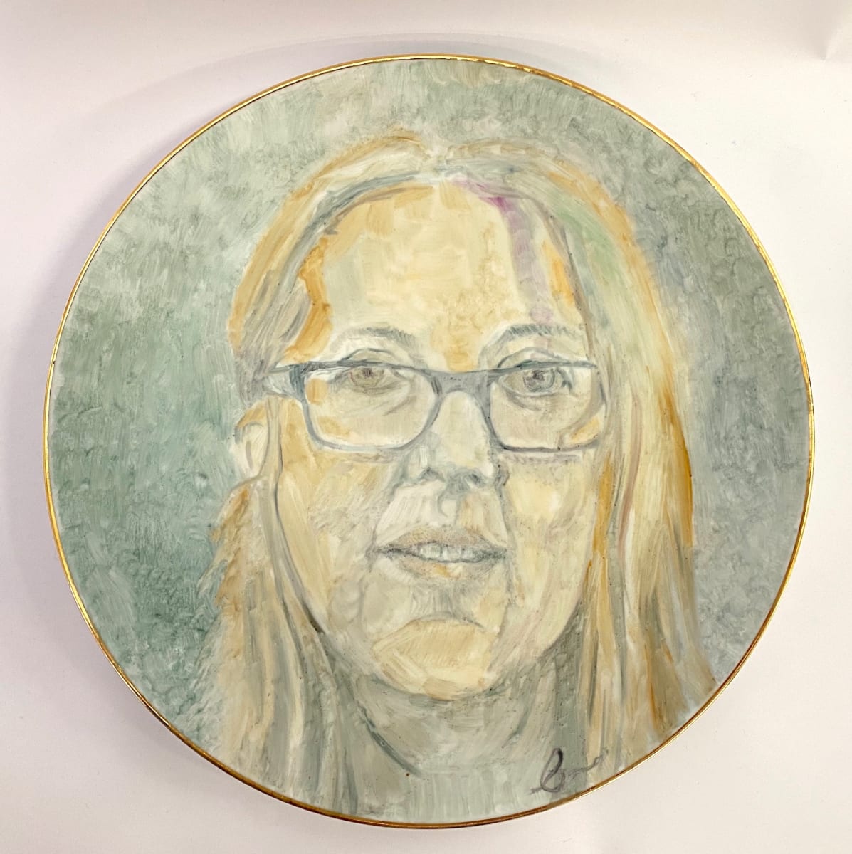 Michelle My Artist Friend by annekwasner@gmail.com  Image: A portrait of Michelle Connolly artist and friend. Onglaze on an up-cycled plate.