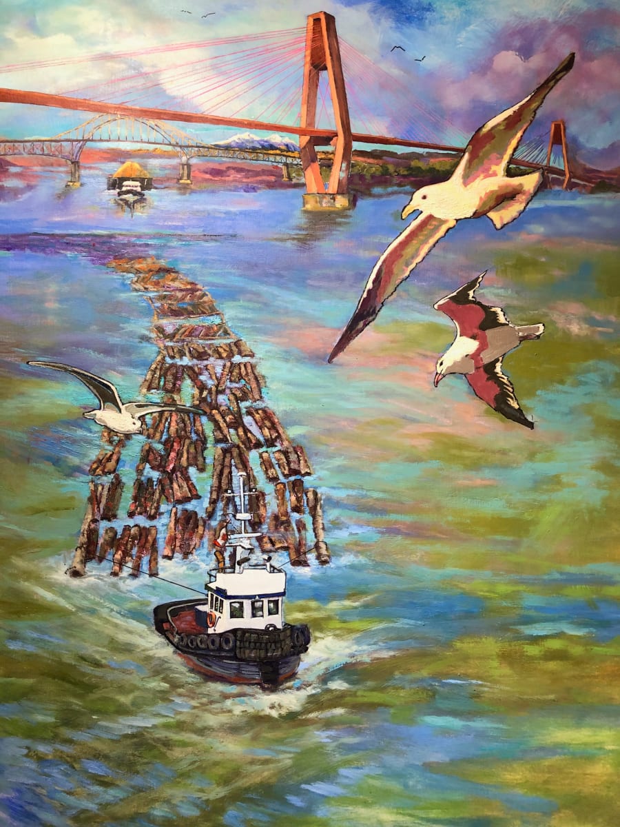 'The Working River'  Image: My latest Commission and Testimonial was ‘The Working River’ in 2021. I finished this shortly before we left White Rock BC and moved to Qualicum Beach on Vancouver Island.