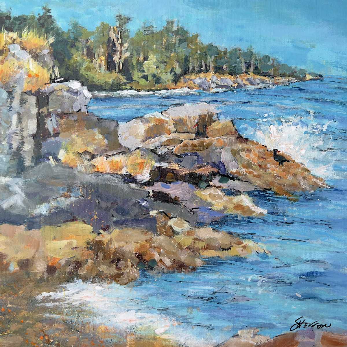 Oyster Catcher in the wind by Sherron Fairbairn  Image: Beautiful day painting Plein Air....windy and exhilarating