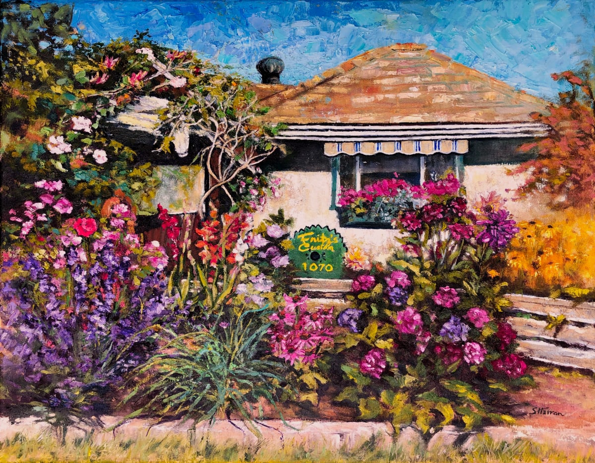 Storybook Cottage  Image: Although the project began in 2019, the risks and duration of the COVID pandemic resulted in many constraints on the artists involved; their approaches reflect both their creativity and their persistence. They are creating a legacy for the City and its residents.
This painting was sold to the owners of the home.
