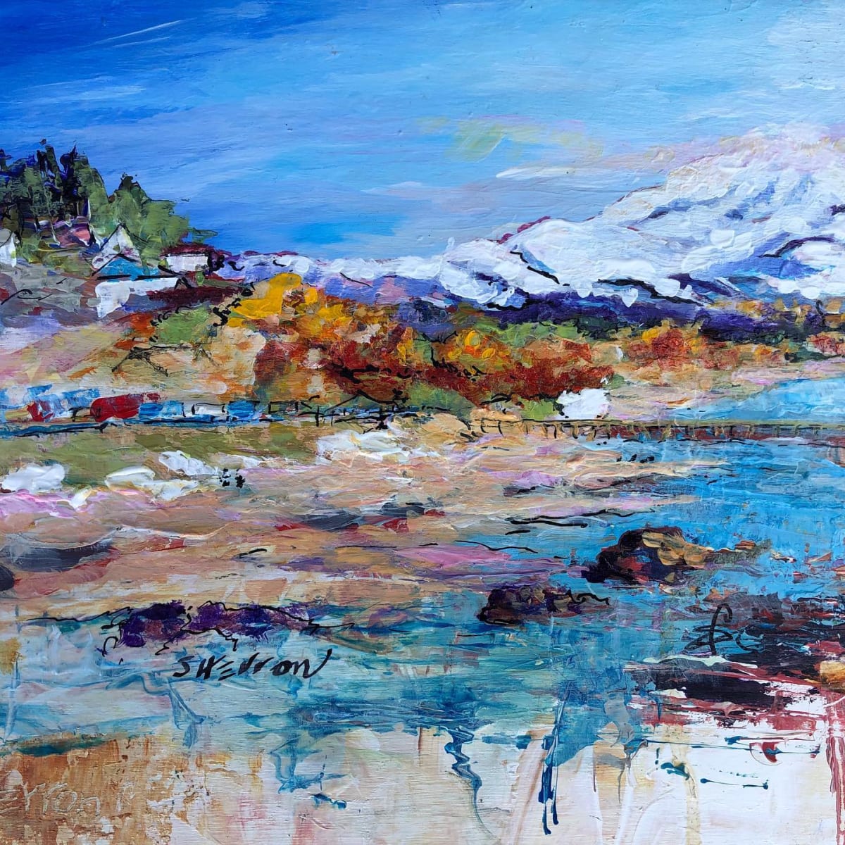 White Rock West beach and Mount Baker  Image: Acrylic painting with a view from the West Beach Waterfront in White Rock. 