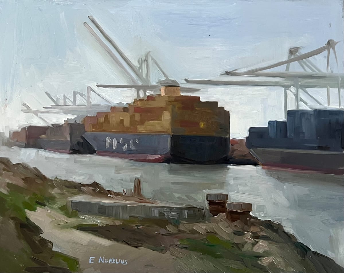 Cargo Ships, Plein Air by Erica Norelius 