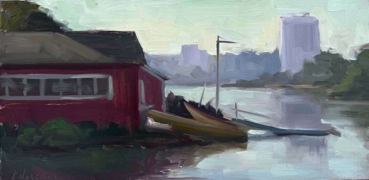 Boathouse at Aquatic Park, Berkeley, Plein Air by Erica Norelius 