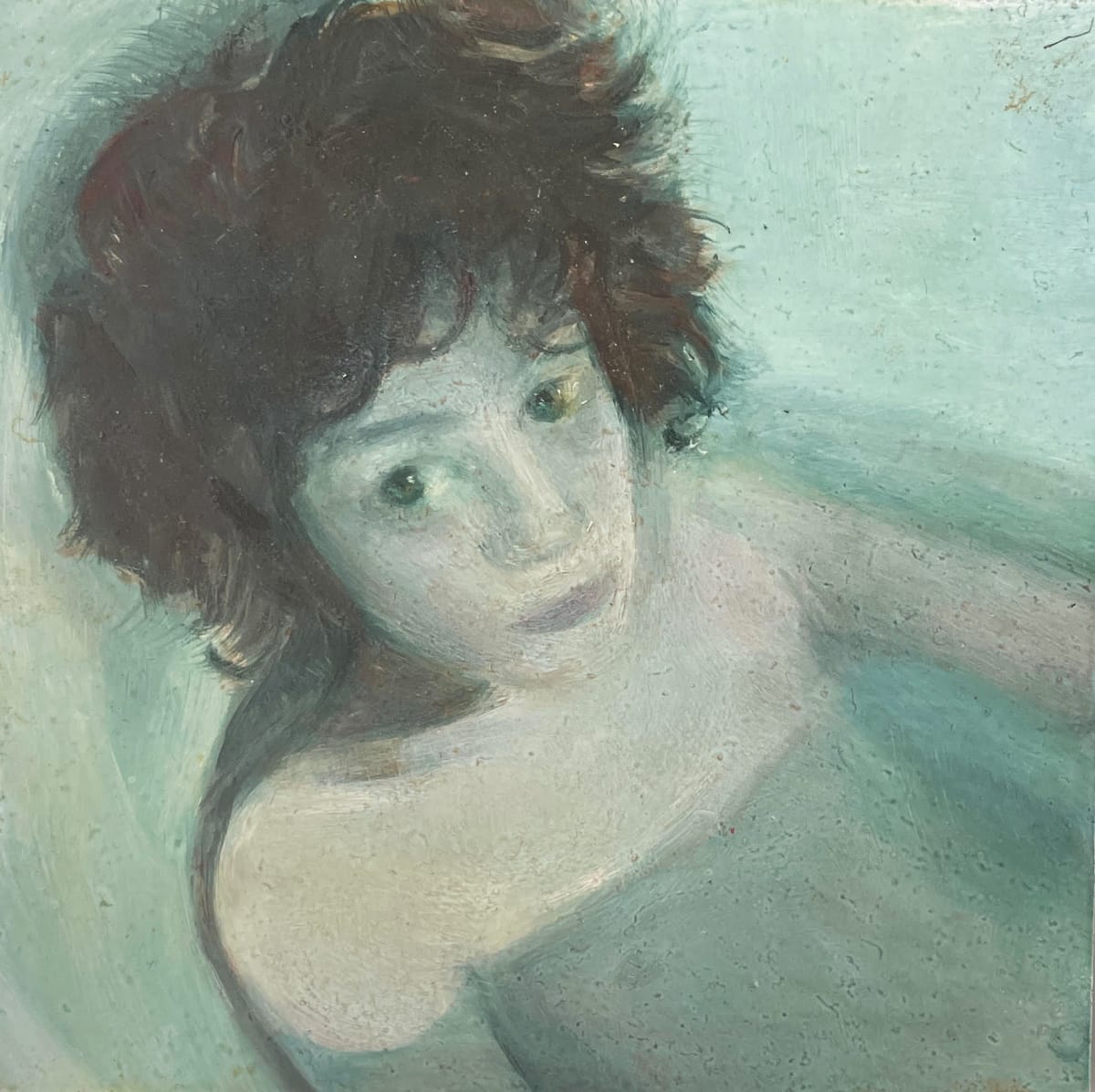 Max in Tub by Nan Ring  Image: Max in Tub, oil on panel, 4 x 4 inches, 2012