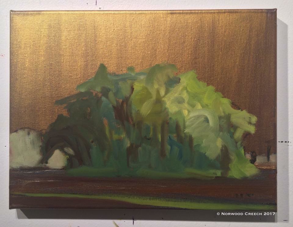 McClellan Indian Mound, Poinsett County, Arkansas, Painted on location, charcoal and oil on metallic gesso ground on linen, 12" x 16" Norwood Creech 4/2017 