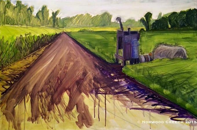 At the Toe of the Levee with Soybeans & Power Unit, St. Francis-Little River Floodway/The Sunken Lands, Rivervale, Poinsett Co, Arkansas, painted on location 