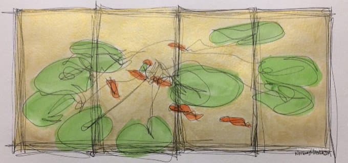 Lily Leaves and Goldfish, 4-Panel Study by Norwood Creech 