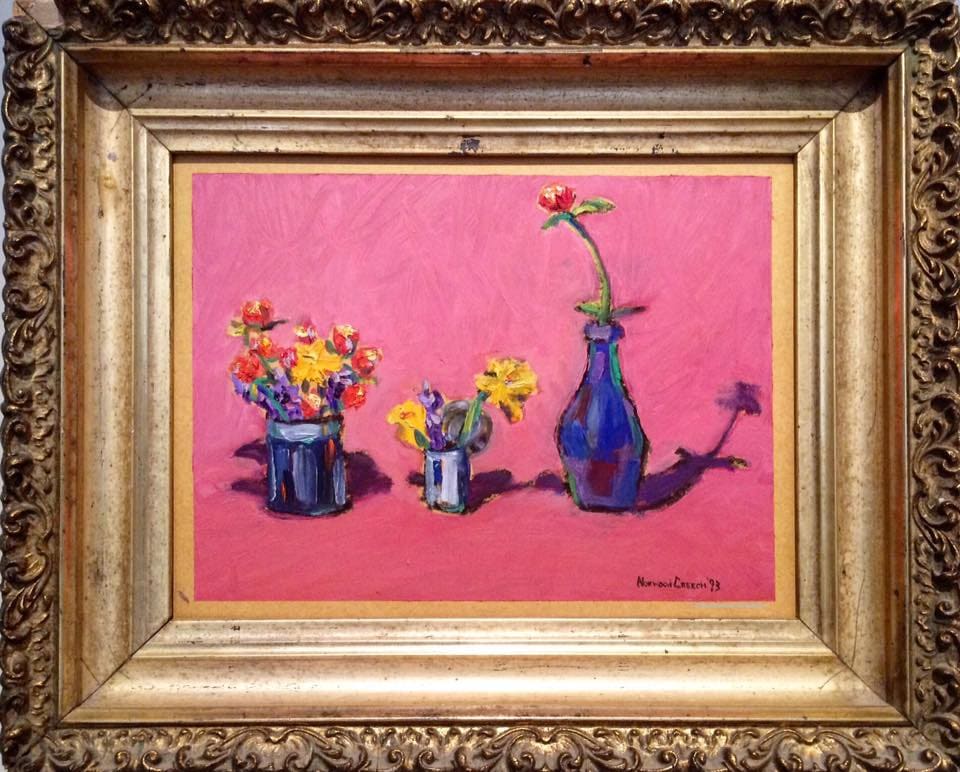 Pink Still Life with Blue Bottles 