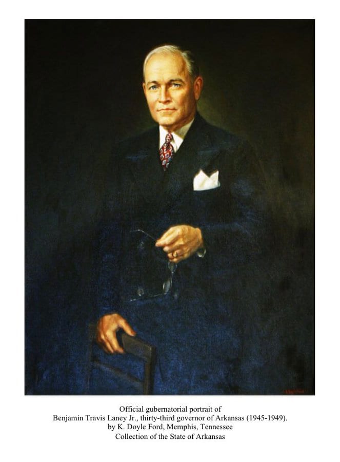 Official gubernatorial portrait of Arkansas Governor Benjamin Travis Laney (1896-1977), 33rd Governor of Arkansas (1945-1949) by K. Doyle Ford by K. Doyle Ford  