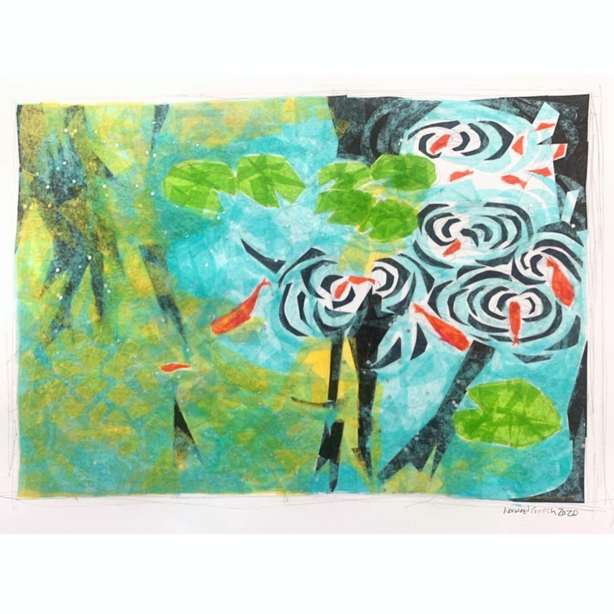 Fish Rings and Lily Pads - Collage by Norwood Creech 