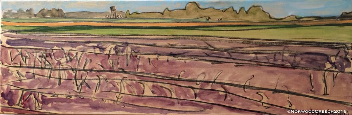 View to Denwood from Whitton Farms, Mississippi County, Arkansas, painted on location by Norwood Creech 