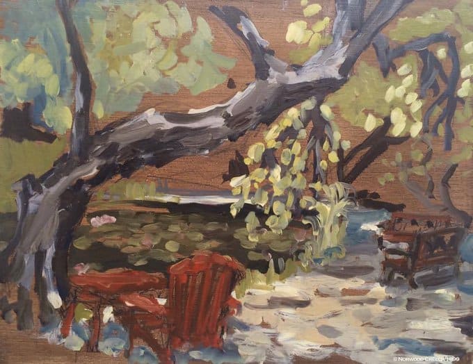 By the Pond (with Red Chair), Dorland Mountain Arts Colony, Temecula, California, painted on location 