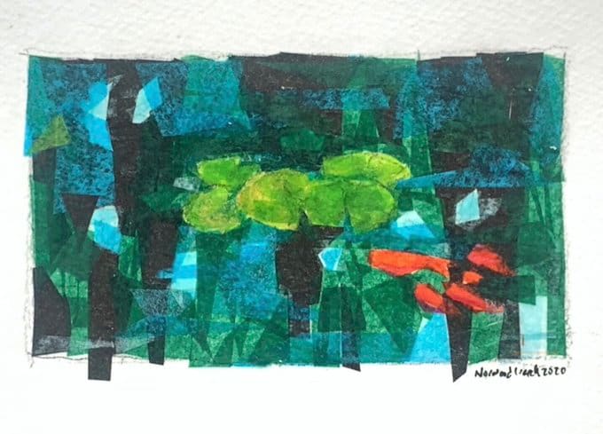 Wooded Reflections (Lily Pads & Fish) - Collage by Norwood Creech 