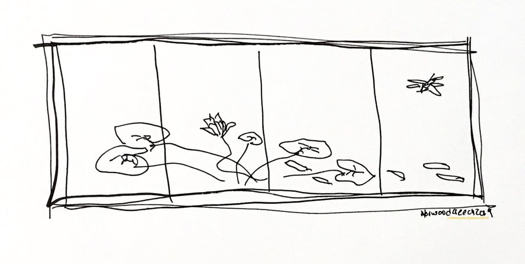 4-Panel Lily Line Drawing by Norwood Creech 