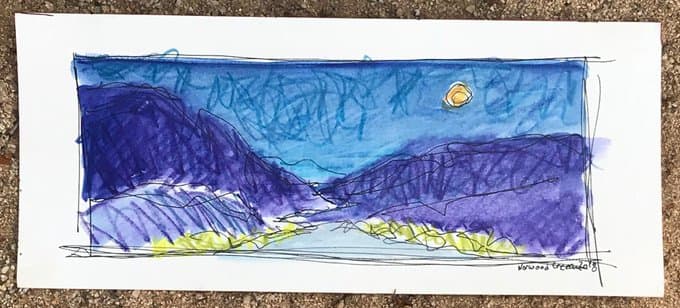 Moon Over Windy Gap, Bartlett Mountains, Joshua Tree, California, painted on location 