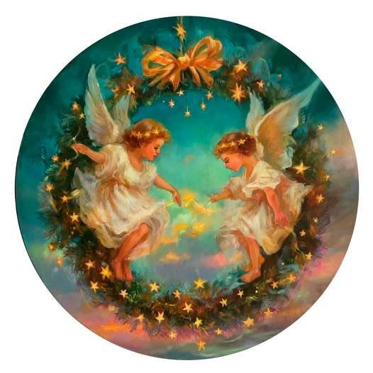 Angels Light a Festive Garland by Svitlana Prokopenko Zazuliak 
