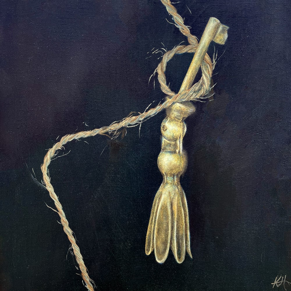Catch a Golden Key by Kirsten Hocking  Image: "Catch a Golden Key", original painting by Kirsten Hocking, oil on board, 30.5cm x 30.5cm, 2023