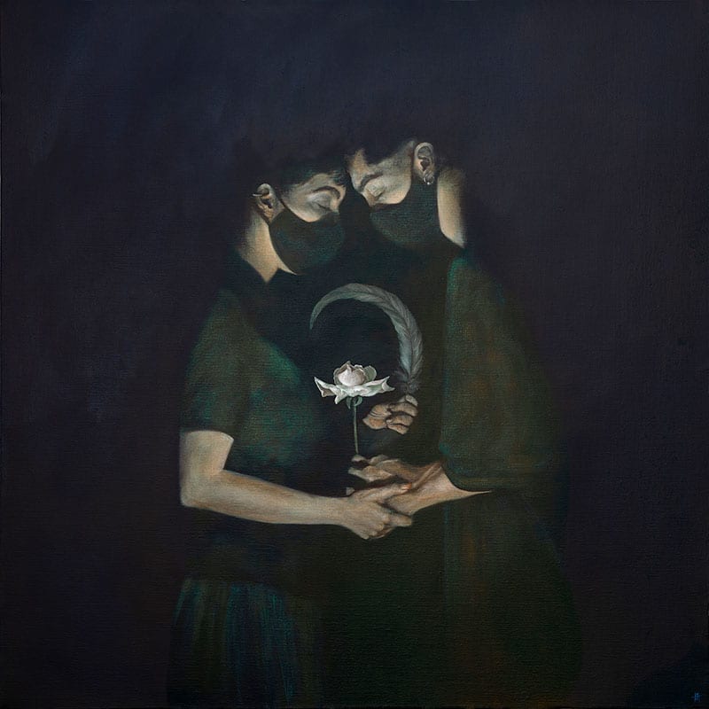 Facing Uncertainty by Kirsten Hocking  Image: "Facing Uncertainty", original painting by Kirsten Hocking, oil on linen, 100cm x 100cm, 2022
