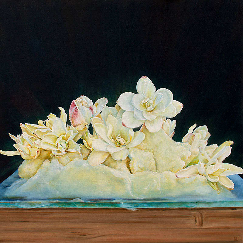 Tuberose Enfleurage by Kirsten Hocking  Image: "Tuberose Enfleurage", original painting by Kirsten Hocking, oil on linen, 61cm x 61cm, 2021