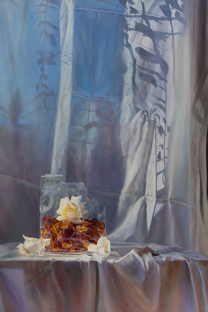 Cellophane Rose by Kirsten Hocking  Image: "Cellophane Rose", original painting by Kirsten Hocking, oil on linen, 150cm x 100cm